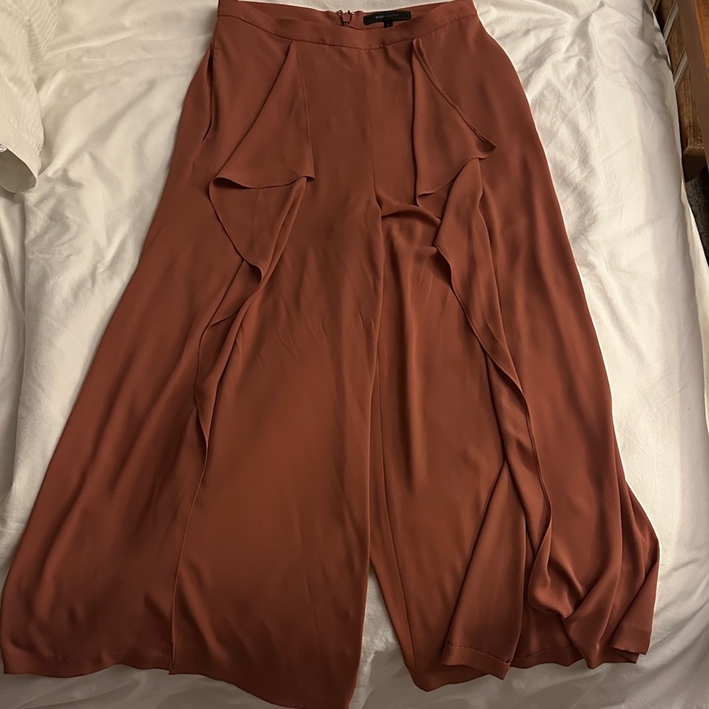BCBGMaxAzria Rust-Toned Ruffle Wide-Leg Pants